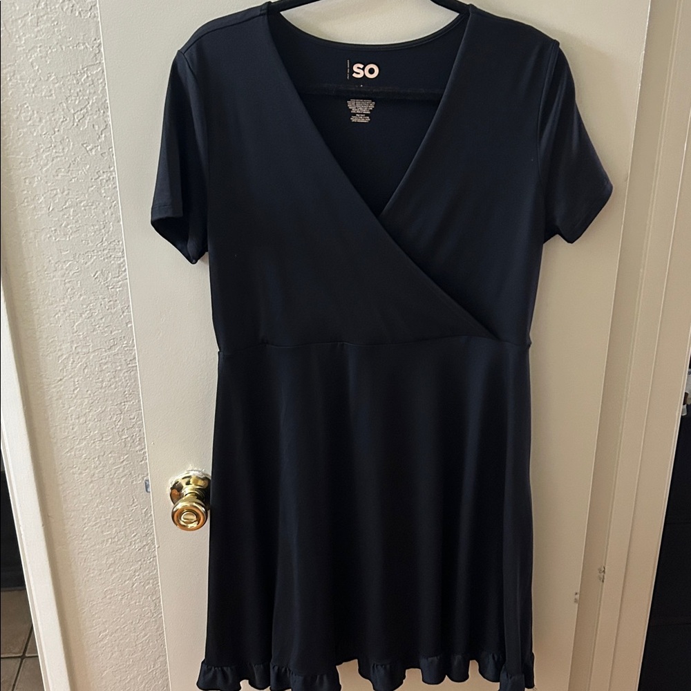 SO Black Wrap Dress with Ruffled Hem